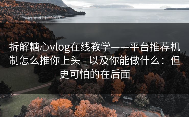 拆解糖心vlog在线教学——平台推荐机制怎么推你上头 - 以及你能做什么：但更可怕的在后面