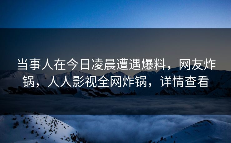 当事人在今日凌晨遭遇爆料，网友炸锅，人人影视全网炸锅，详情查看