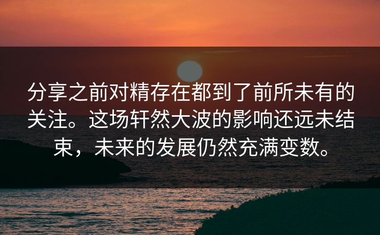 分享之前对精存在都到了前所未有的关注。这场轩然大波的影响还远未结束，未来的发展仍然充满变数。