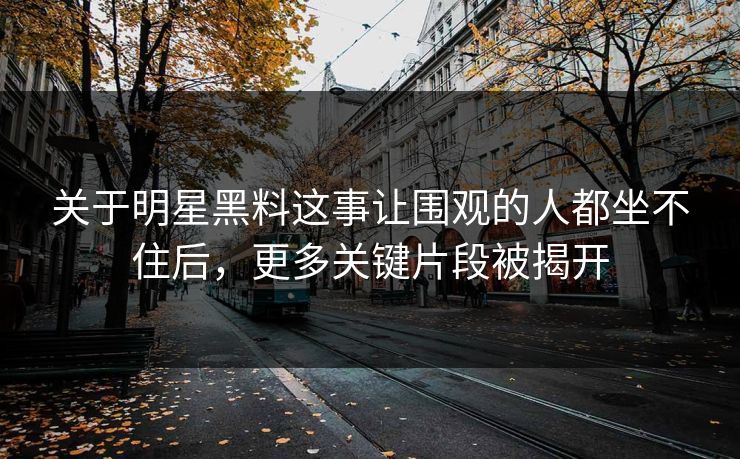 关于明星黑料这事让围观的人都坐不住后，更多关键片段被揭开